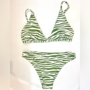 Green Zebra Print Bikini Set